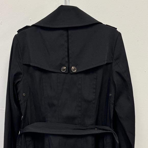 Calvin Klein Black Double Breasted Belted Trench Coat Jacket XS Epaulettes - Picture 9 of 15